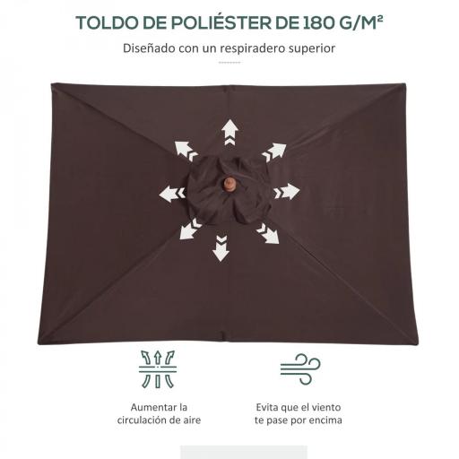 Sombrilla de Jardín Rectangular 200x150x235 cm Inclinable con Anti-UV y Poste de Madera para Terraza Patio Café [5]