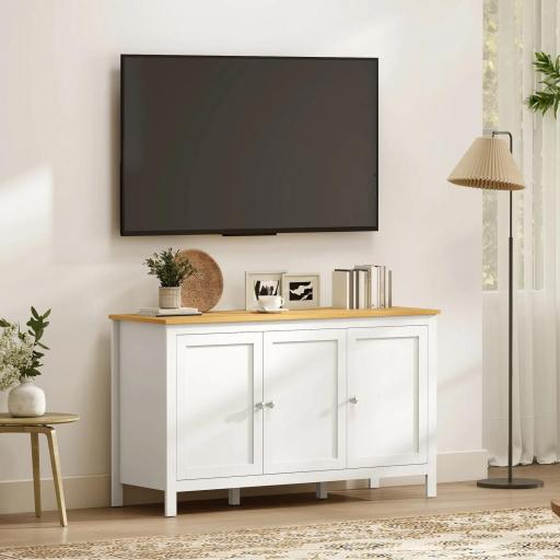 Aparador de Salón Armario de Almacenamiento con 3 Puertas con Estantes Ajustables Estilo Moderno 120x40x70 cm Blanco [3]