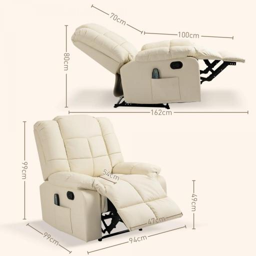 Sillón de Masaje Reclinable con 8 Puntos de Masaje Mando a Distancia Tapizado en PU Reposapiés Bolsillo Lateral Crema [1]