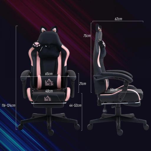 Silla Gamer Reclinable con Altura Ajustable Reposapiés Retráctil Soporte Lumbar y Reposacabezas Desmontable Negro [3]