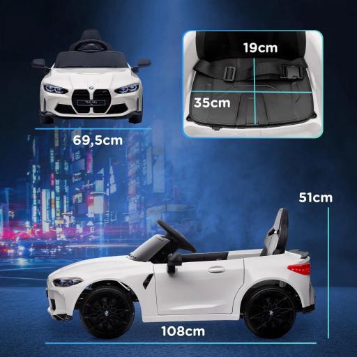 Coche de Batería para Niños 12V BMW M4 con Mando a Distancia Faros Bocina Música Velocidad 3-5 km/h Blanco [3]