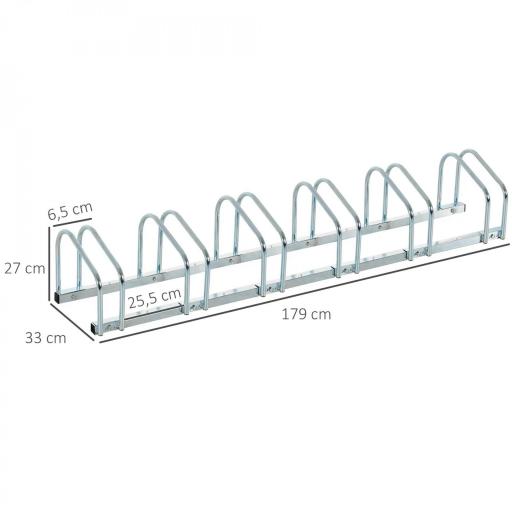 Aparcamiento para 6 Bicicletas Soporte de Acero para Aparcar Bicicletas en el Suelo o Pared 179x33x27 cm Plata [1]