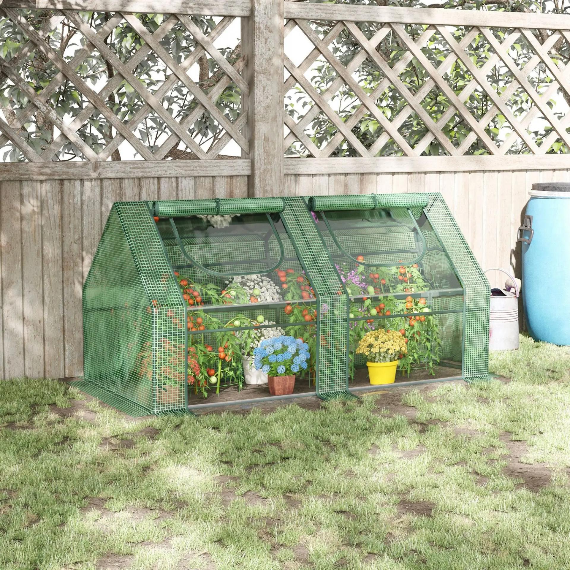 Invernadero de Exterior con Cubierta Doble Ventanas y Marco de Acero para Cultivar Plantas Flores 180x90x90 cm Verde