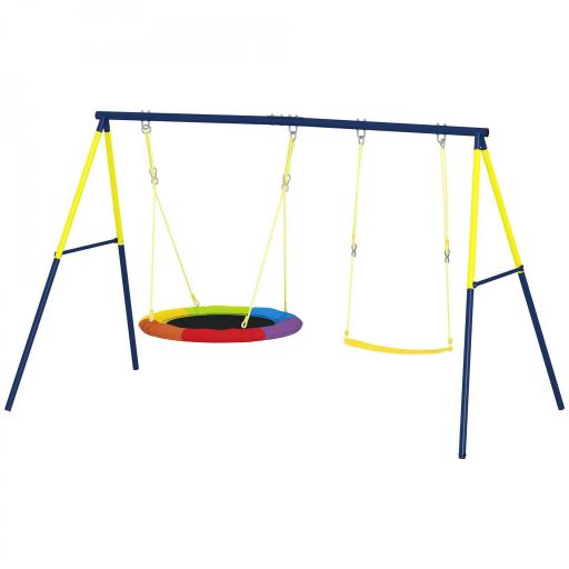 Columpio para Bebés Cuerdas Ajustables Soporte de Acero Carga 150 kg para 3 Niños de 3-8 Años Multicolor [9]