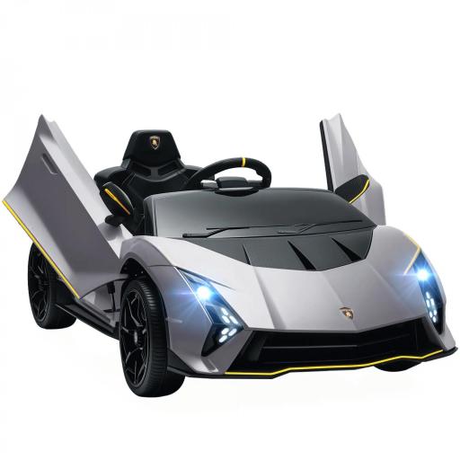 Coche Eléctrico para Niños Lamborghini Autentica con Batería 12V Mando a Distancia Faros Bocina Arranque Suave y Música MP3 Gris [10]