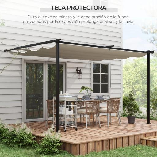 Pérgola de Pared para Exterior con Techo Retráctil para Patio Terraza Jardín 390x290x220 cm Crema [5]