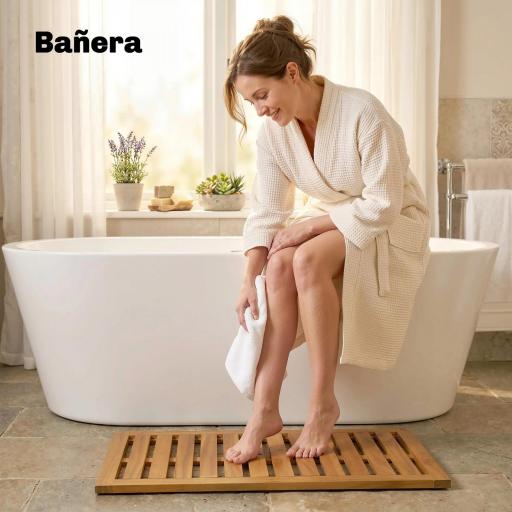 Alfombrilla de Ducha de Madera de Acacia 91x51 cm Alfombra Antideslizante para Baño Spa o Piscina Natural [3]