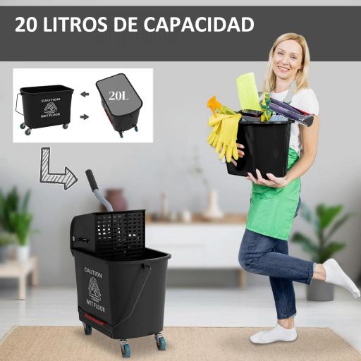 Cubo de Fregar 20L con Ruedas y Escurridor Cubo para Fregona con Separador de Agua 60x27x70,5 cm Negro [2]