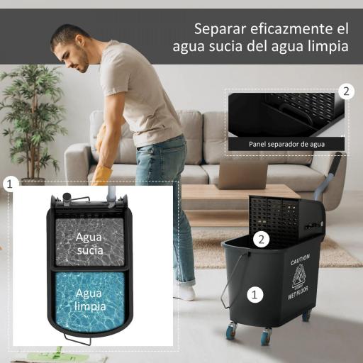 Cubo de Fregar 20L con Ruedas y Escurridor Cubo para Fregona con Separador de Agua 60x27x70,5 cm Negro [4]