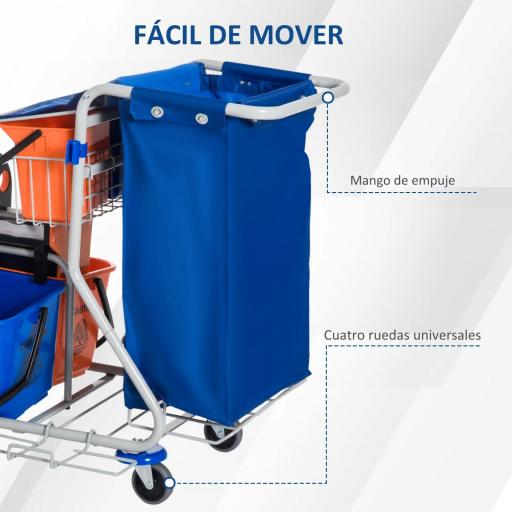 Carro de Limpieza con Bolsa de Basura Carro de Servicio con Doble Cubo de 18 Litros Escurridor de Prensa 2 Cubetas Auxiliares 93x80x97 cm Naranja y Azul [5]