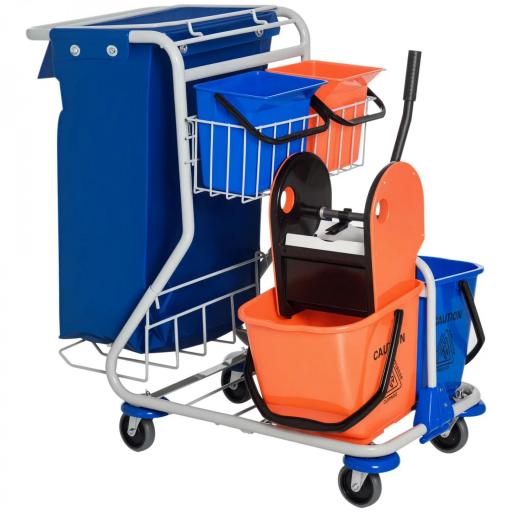 Carro de Limpieza con Bolsa de Basura Carro de Servicio con Doble Cubo de 18 Litros Escurridor de Prensa 2 Cubetas Auxiliares 93x80x97 cm Naranja y Azul [8]