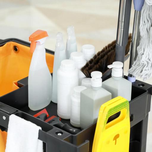 Carro de Limpieza con Bolsa con Ruedas y 3 Estantes Carro para Limpieza para Hotel 121x50,5x96,5 cm Negro y Amarillo [7]