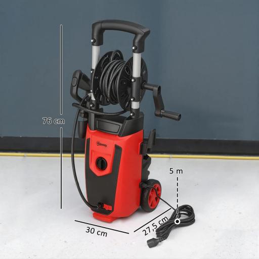 Hidrolimpiadora de Alta Presión 1800W con Accesorios Ángulo Ajustable y Parada Automática 30x27,5x76 cm Rojo y Negro [6]