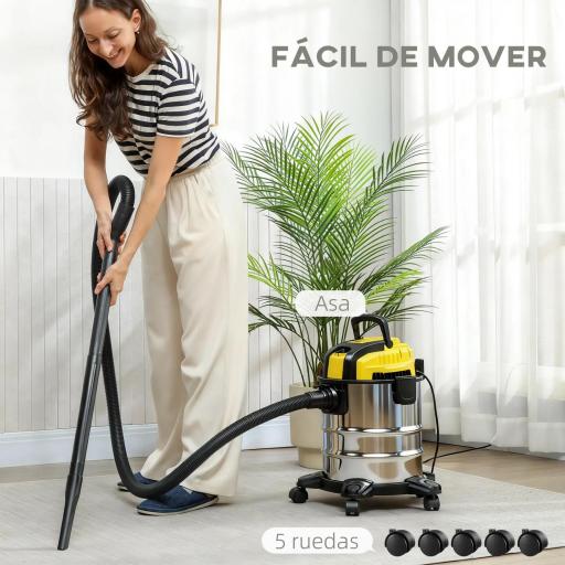 Aspirador en Seco y Húmedo 3 en 1 1200W con Función de Soplador Manguera 2 m Depósito Inoxidable 20L Amarillo [3]