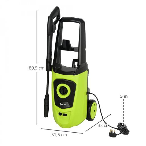 Hidrolimpiadora de Alta Presión 1800W con Accesorios Ángulo Ajustable y Parada Automática 33x31,5x80,5 cm Verde y Negro [1]