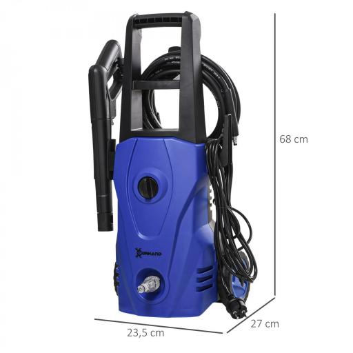 Hidrolimpiadora 1600W Caudal 432 L/h Bomba de Aluminio Presión de 130 Bar Manguera 6m Incluye Cepillo 23.5x27x68 cm Azul [1]