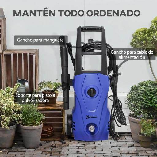Hidrolimpiadora 1600W Caudal 432 L/h Bomba de Aluminio Presión de 130 Bar Manguera 6m Incluye Cepillo 23.5x27x68 cm Azul [4]