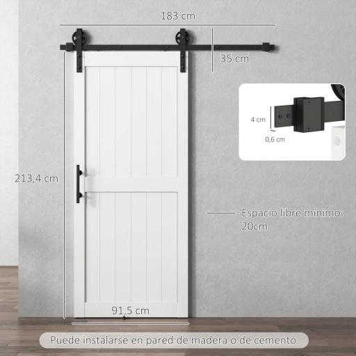 Puerta Corredera de Granero con Herrajes Manija Rodillo y Guía de Suelo Mejorados para Baño Salón 91,5x213,4 cm Blanco [2]