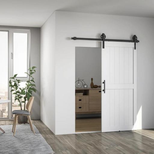 Puerta Corredera de Granero con Herrajes Manija Rodillo y Guía de Suelo Mejorados para Baño Salón 91,5x213,4 cm Blanco [4]