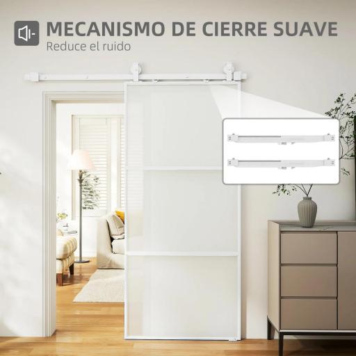 Puerta Corredera de Cristal con Herrajes Mecanismo Cierre Suave para Baño Salón 91,4x203,2 cm Blanco [9]