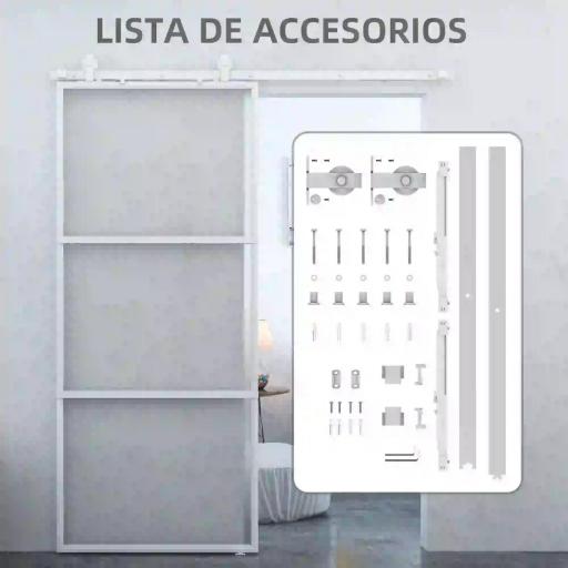 Puerta Corredera de Cristal con Herrajes Mecanismo Cierre Suave para Baño Salón 91,4x203,2 cm Blanco [6]