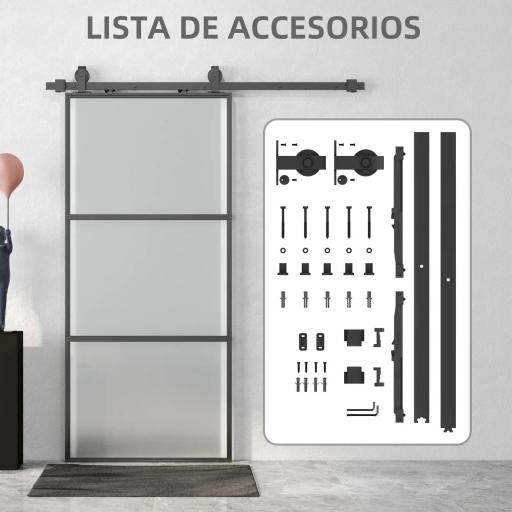 Puerta Corredera de Cristal con Herrajes Mecanismo Cierre Suave para Baño Salón 91,4x203,2 cm Negro  [2]