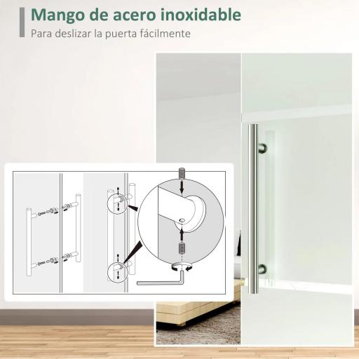 Puerta Corredera de Cristal 90x205 cm Puerta Corrediza Deslizante con Riel de Cristal de Seguridad Translúcido [3]