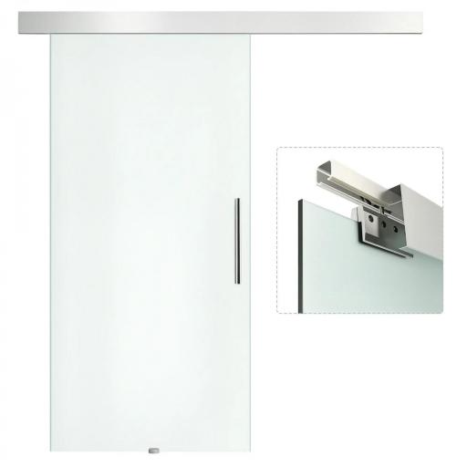 Puerta Corredera de Cristal Satinado 102,5x205 cm Puerta Corrediza con Riel Tirador y Cristal de Seguridad Translúcido [2]