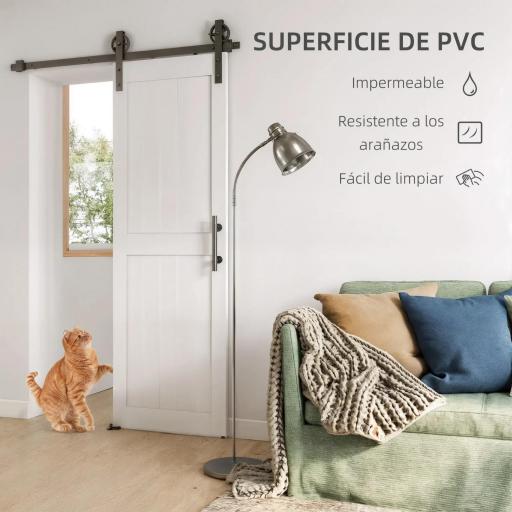 Puerta Corredera de Granero con Herrajes Manija Rodillo y Guía de Suelo Mejorados para Baño Salón 71,5x213,4 cm Blanco [7]