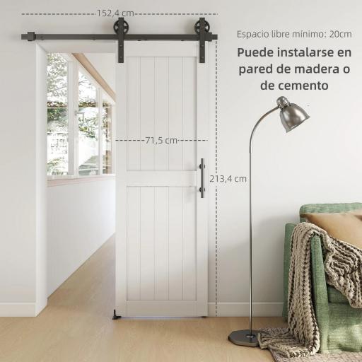 Puerta Corredera de Granero con Herrajes Manija Rodillo y Guía de Suelo Mejorados para Baño Salón 71,5x213,4 cm Blanco [5]