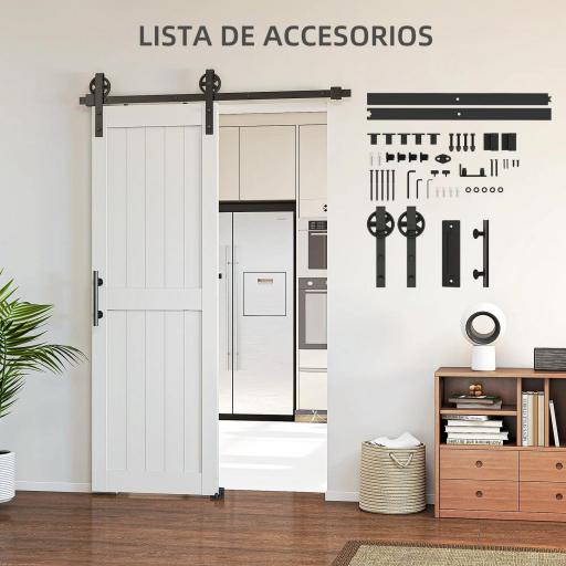Puerta Corredera de Granero con Herrajes Manija Rodillo y Guía de Suelo Mejorados para Baño Salón 71,5x213,4 cm Blanco [6]