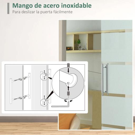 Puerta Corredera de Cristal 77,5x205 cm Puerta Corrediza Deslizante con Riel de Cristal de Seguridad Translúcido [3]