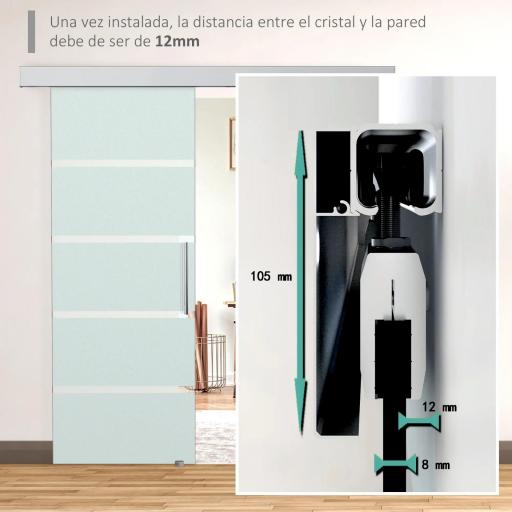 Puerta Corredera de Cristal 77,5x205 cm Puerta Corrediza Deslizante con Riel de Cristal de Seguridad Translúcido [5]