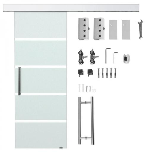 Puerta Corredera de Cristal 77,5x205 cm Puerta Corrediza Deslizante con Riel de Cristal de Seguridad Translúcido [1]