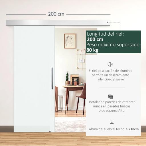 Puerta Corredera de Cristal 90x205 cm Puerta Corrediza Deslizante con Riel de Cristal de Seguridad Translúcido [1]