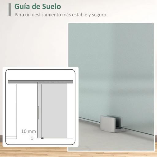 Puerta Corredera de Cristal 90x205 cm Puerta Corrediza Deslizante con Riel de Cristal de Seguridad Translúcido [6]