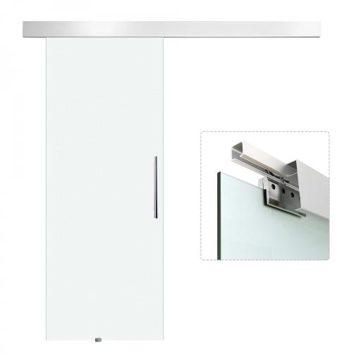 Puerta Corredera de Cristal 90x205 cm Puerta Corrediza Deslizante con Riel de Cristal de Seguridad Translúcido [7]