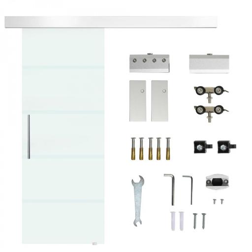 Puerta Corredera de Cristal Satinado 75x210 cm Puerta Corrediza con Riel Tirador y Cristal de Seguridad Translúcido [9]