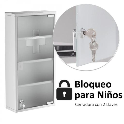Armario de Medicinas Botiquín Gabinete de Primero Auxilios Acero Inox 4 Estantes Caja Colgante de Pared con Cerradura [4]