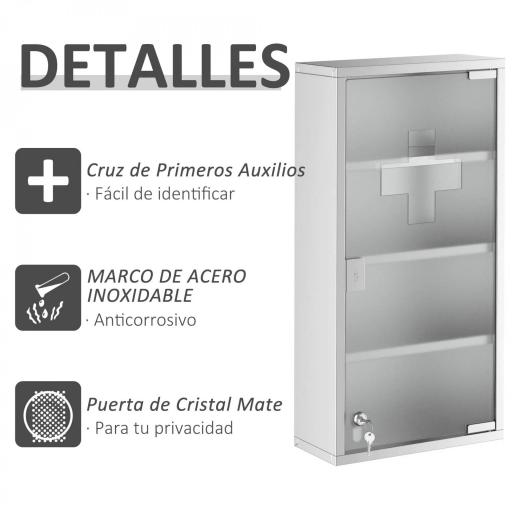 Armario de Medicinas Botiquín Gabinete de Primero Auxilios Acero Inox 4 Estantes Caja Colgante de Pared con Cerradura [3]