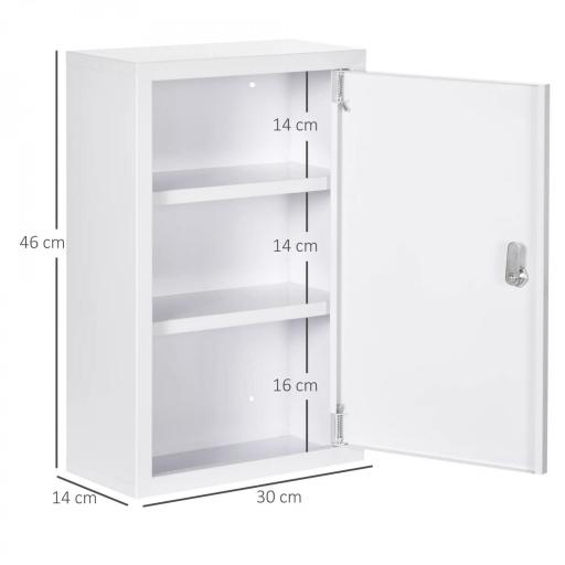 Botiquín de Pared Armario de Medicinas de Acero Armario con 3 Estantes y 2 Llaves para Baño 30x14x46 cm Blanco [1]