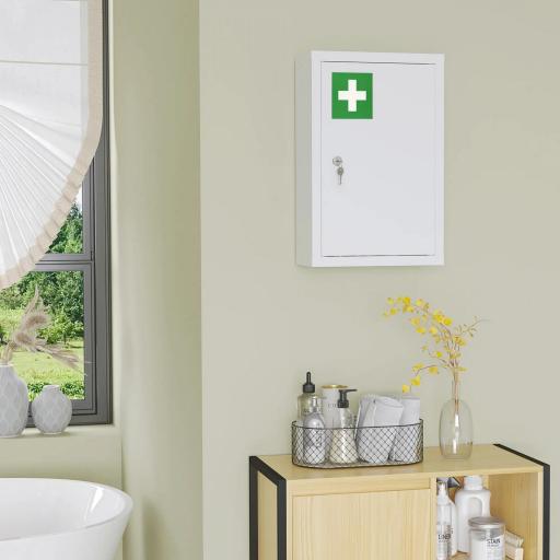 Botiquín de Pared Armario de Medicinas de Acero Armario con 3 Estantes y 2 Llaves para Baño 30x14x46 cm Blanco [3]