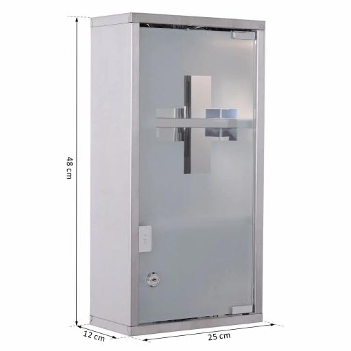 Armario de Medicinas Botiquín Gabinete de Primero Auxilios Acero Inox 3 Estantes Caja Colgante de Pared con Cerradura 25x12x48cm [1]