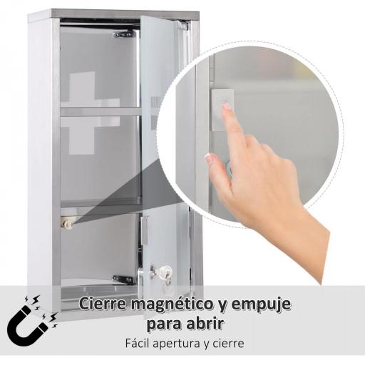Armario de Medicinas Botiquín Gabinete de Primero Auxilios Acero Inox 3 Estantes Caja Colgante de Pared con Cerradura 25x12x48cm [3]