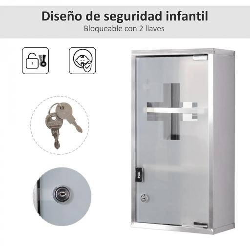 Armario de Medicinas Botiquín Gabinete de Primero Auxilios Acero Inox 3 Estantes Caja Colgante de Pared con Cerradura 25x12x48cm [2]