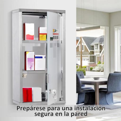Armario de Medicinas Botiquín Gabinete de Primero Auxilios Acero Inox 3 Estantes Caja Colgante de Pared con Cerradura 25x12x48cm [4]