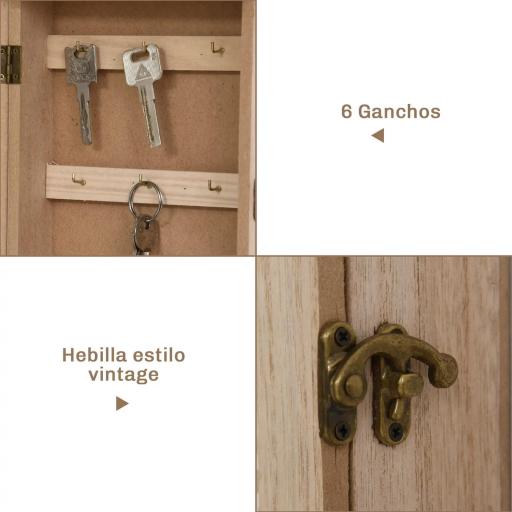 Armario para Llaves con 6 ganchos Estilo vintage Mueble de pared de madera para Llaves 20x6,5x26,5cm Madera [2]