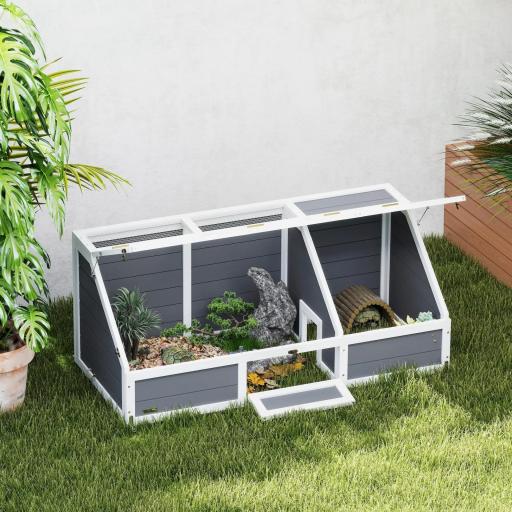 Casa para Tortugas de Madera sin Base con Tapas Abatible Puerta Frontal Abrible y Pestillos 120x55x50 cm Gris Claro