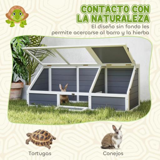 Casa para Tortugas de Madera sin Base con Tapas Abatible Puerta Frontal Abrible y Pestillos 120x55x50 cm Gris Claro [6]