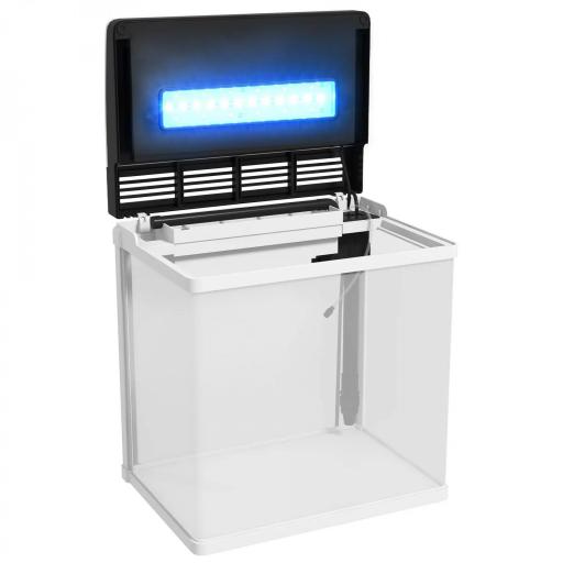 Acuario de Cristal de 28L Pecera Pequeña con Sistema de Filtro Iluminación LED Bomba de Agua 38x26x39,5 cm Blanco [6]